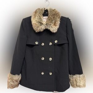 Vintage Forever 21 Pea Coat-Black Fur-Trim